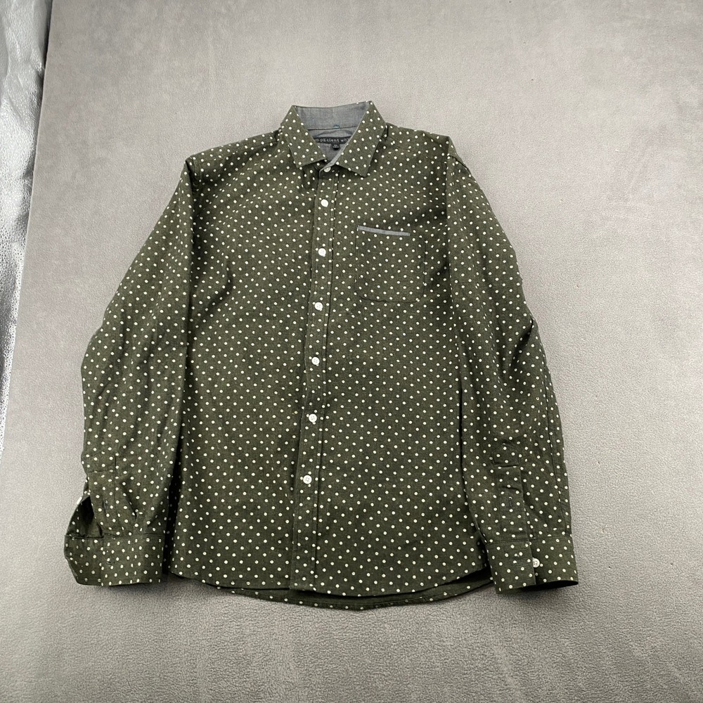 Impatient Wolves‎ Mens Olive Green Polka Dot Button Down Shirt Cotton Size M